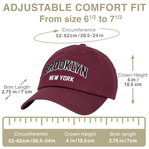 E BY ELIDAN Brooklyn New York Baseball Cap, Embroidered Dad Hat - color: Burgundy