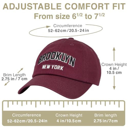 E BY ELIDAN Brooklyn New York Baseball Cap, Embroidered Dad Hat - color: Burgundy