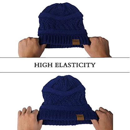 Rosoz 2 Pack Ponytail Beanie for Women,Winter Warm Beanie Tail Soft Stretch Cable Knit Messy High Bun Hat - color: 1pack-dark Blue