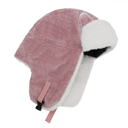 PURFUN Kids Fuzzy Faux Fur Trapper Hats with Cat Ear, Girls Boys Windproof Cozy Earflap Hats Ushanka Ski Caps for 3-8 Yrs - color: Pink