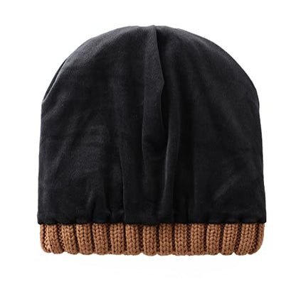 Home Prefer Mens Winter Hat Wool Fleece Lined Knit Beanie Hat Warm Stocking Caps - color: Brown