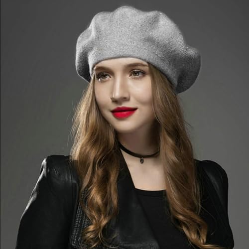 Sumolux Women Beret Hat French Beret Beanie Cap Classic Solid Color - color: Light Grey, size: One Size