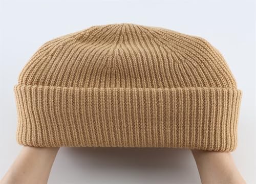 Connectyle Short Fisherman Beanie for Men Women Warm Winter Hats Knit Cuffed Beanies Skull Cap Acrylic Watch Hat - color: Khaki