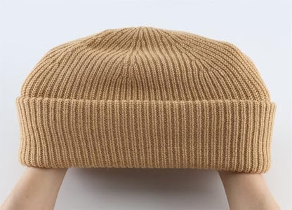 Connectyle Short Fisherman Beanie for Men Women Warm Winter Hats Knit Cuffed Beanies Skull Cap Acrylic Watch Hat - color: Khaki