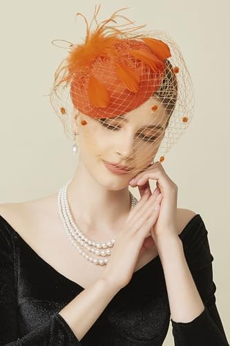 BABEYOND Fascinators Hats for Women Tea Party Pillbox Derby Wedding Hat - color: Orange