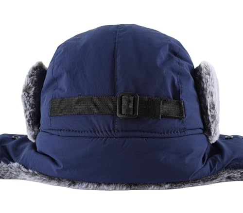 Connectyle Trapper Hat for Men Women Faux Fur Trooper Trapper Winter Hat with Ear Flaps Waterproof Ushanka Hunting Hats - color: Navy Blue