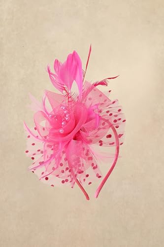 BABEYOND Fascinators Hats for Women Tea Party Flower Tulle Bead Derby Hat - color: Hot Pink