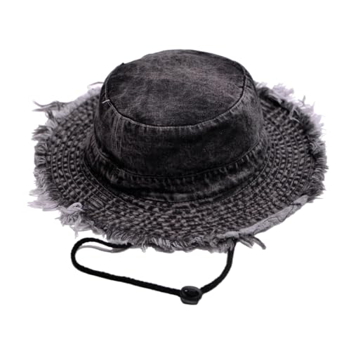 Cotton Denim Distressed Bucket Hat, Sun Hat, Hat for Men and Women - color: Blu16