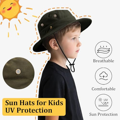 Kids Sun Hats for Boys Girls Bucket Hat UPF 50+ UV Protection Safari Hat Lightweight & Breathable Boonie Hat - color: 1 Pack-army Green