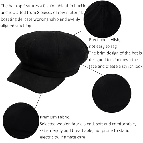 Women's Newsboy Hat Vintage Beret Cap Fashion Baker Boy Hat Chic and Stylish Women's Pageboy Hats
