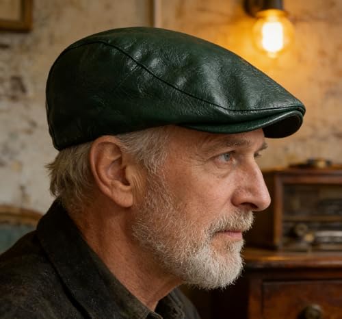 ASTOC Men Women Adjustable Leather Ivy Newsboy Caps Cabbie Beret Hat - color: Green
