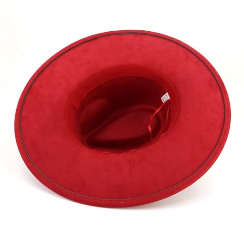 LIDHAY Big Wide Brim Fedora Hats for Women Men Western Suede Hat Large Felt Panama Hat Rancher Hat - color: Wine Red
