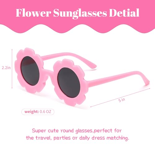Girls Straw Hat with Flower Round Sunglasses, Summer Foldable Large Brim Sunflower Bowknot Beach Toddler Straw Sun Hat, 2-6T - color: Hot Pink
