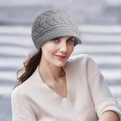 Loritta Womens Winter Beanie Hats, Thick Warm Beanie with Visor Brim - color: D-grey