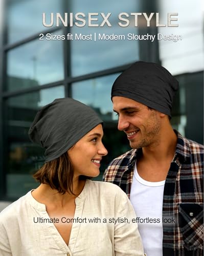 ROYBENS Lightweight 100% Cotton Slouchy Summer Beanie Men Women, Chemo Cap - color: 1pc Dark Gray, size: Medium