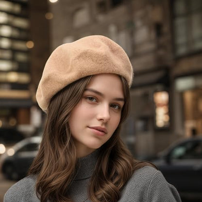 Women's Wool Beret: 70% Wool French Hat for Daily, Lightweight & Chic Berets for Women - color: Camel