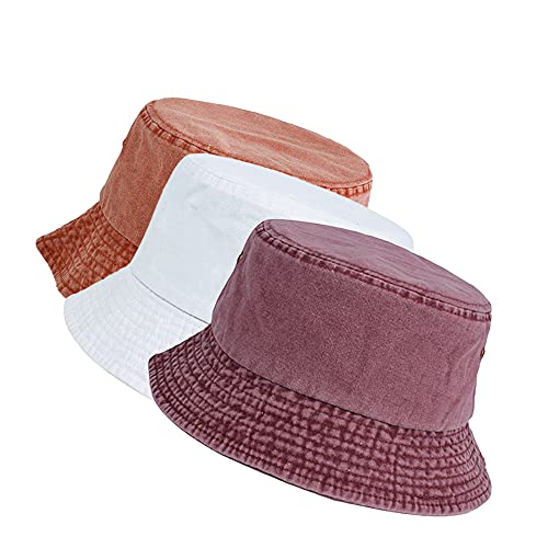 Washed Cotton Bucket Hats Packable Summer Beach Cap for Men Women - color: Ce-bh-orange-burgundy-white