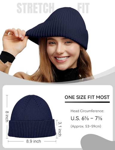 vidsel 50% Wool Thick Beanie Hat Men Women, Seamless Cuffed Winter Knit Cap - color: 1pcs Navy Blue