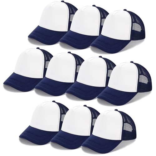 Ultrafun 10 Pack Trucker Hat Mesh Sublimation Blank Hats Adjustable Baseball Caps Hats for Men Women - color: Navy White