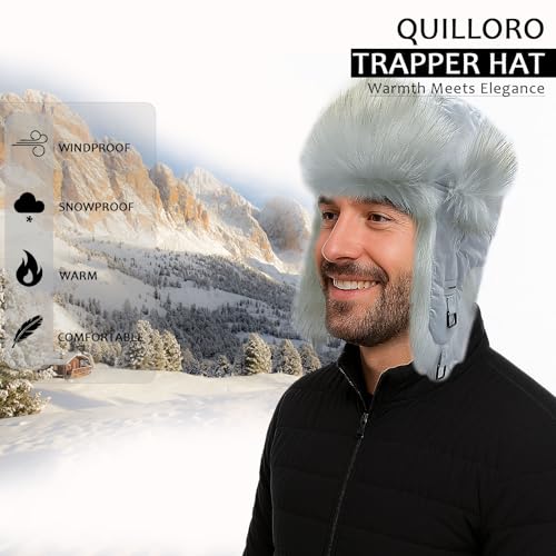 Winter Trapper Hat for Men and Women,Russian Ushanka Aviator Warm Cold Proof Ski Hunting Cycling Winter Hats - color: White Taslon Faux Fur, size: XX-Large-3X-Large