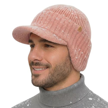 TOP-EX DryKnit™ 80% Merino Wool Waterproof Warm Brim Beanie with Ear Flaps - color: Pink, size: Medium-Large