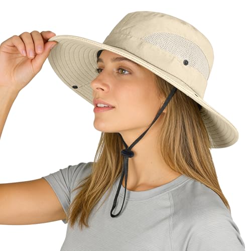 ZOORON Sun Hats for Men Women, Wide Brim Safari Hats UV Protection UPF50+ Waterproof Boonie Hats for Fishing Hiking Camping - color: 1pack-x-beige