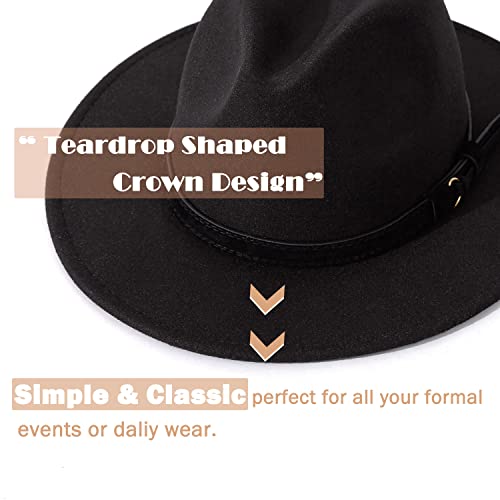 Lisianthus Men & Women Vintage Wide Brim Fedora Hat - color: Z Black Belt-black, size: Medium
