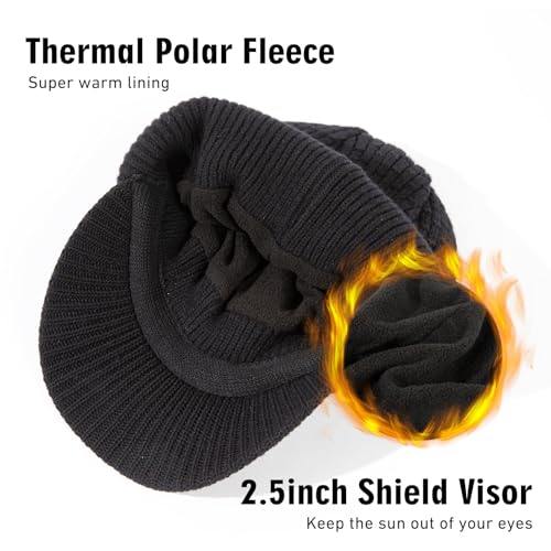 TOP-EX 100% Australian Merino Wool Brim Beanie, Polartec™ Fleece Lined - color: Black, size: Medium-Large