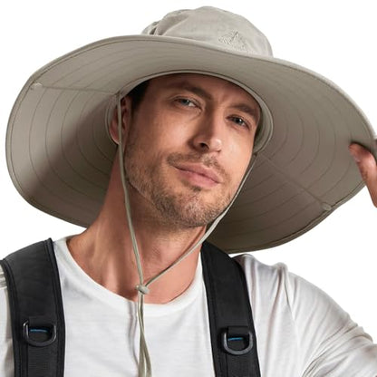Cooltto L/XL/XXL Wide Brim Sun Hat UPF 50+ UV Protection Boonie Hat - color: Khaki, size: Medium-Large