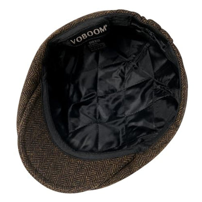 VOBOOM Men Wool Blend 8 Panel Newsboy Cap Tweed Hat - color: Herringbone Coffee