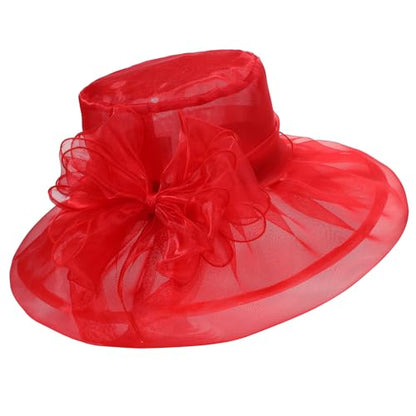 Century Star Kentucky-Derby hat Fascinator Hats for Women 2026 Floral Tea Party Bridal Church Wedding Headwear - color: Red