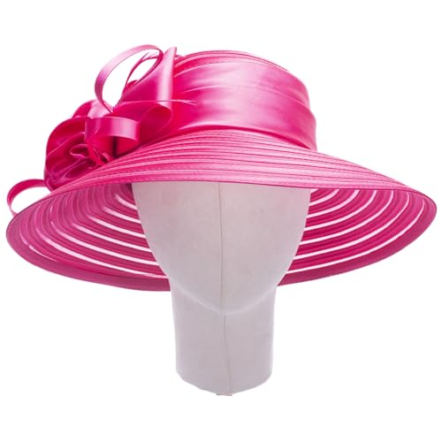 Lawliet Womens Satin Ribbon Church Wedding Sun Wedding Occasion Hat A214 - color: Hot Pink