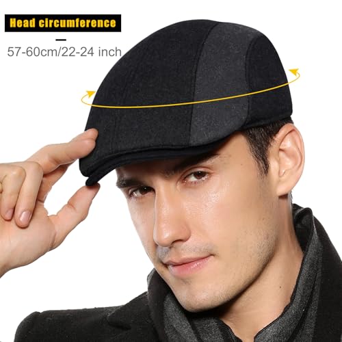 Sumolux Mens Newsboy Cap Winter Beret Hat Cabbie Flat Cap - color: C Black