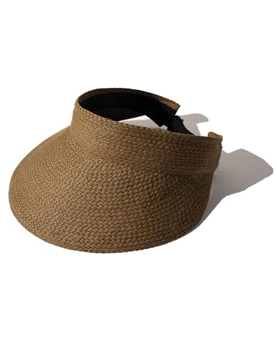 FURTALK Sun Visors for Women Straw Summer Hat Packable Wide Brim Beach Cap - color: Brown
