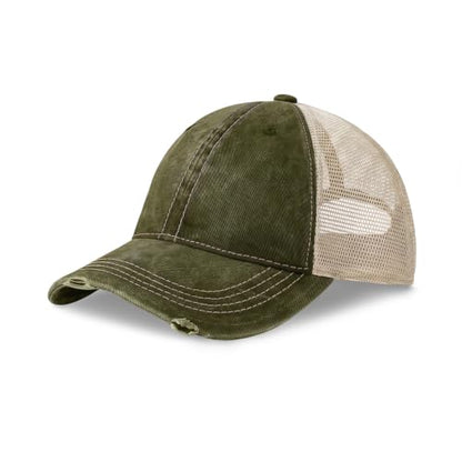 CHOK.LIDS Washed Trucker Hat Unstructured Distressed Pigment Dyed Cap - color: (Army Green)