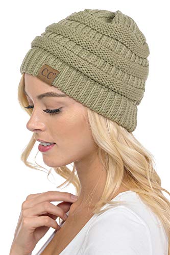 C.C Trendy Warm Chunky Soft Stretch Cable Knit Beanie Skully - color: New Sage