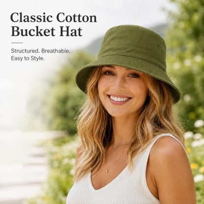 Cotton Bucket Hat Packable Beach Sun Hat for Women Men - color: Armygreen