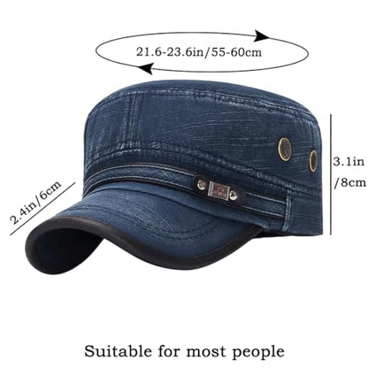 Cadet Army Hat 2 Pieces Flat Top Cap Unisex Military Hat for Women Men - color: Navy E + Army Green E
