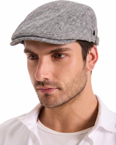ZLYC Men Summer Flat Cap Scally Ivy Gatsby Newsboy Beret Driver Hat - color: Plain Gray