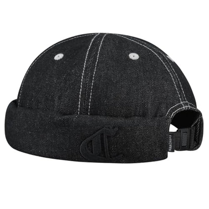 Clakllie Warm Brimless Hat Knitted Skull Cap Docker Hat Soft Beanie Worker Hat Rolled Cuff Sailor Fisherman Leon Hat - color: Cdus-hbmh1-black
