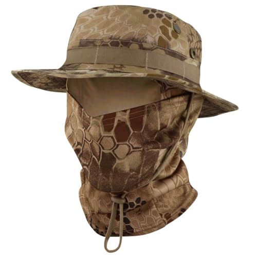 Camo Boonie Sun Hat with Balaclava Face Mask Outdoor Fishing Hat - color: Camo Yellow