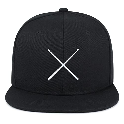 JPAK Drum Stick Hip-Hop Snapback Hat Embroidered Baseball Cap Drummer - color: 04. Black