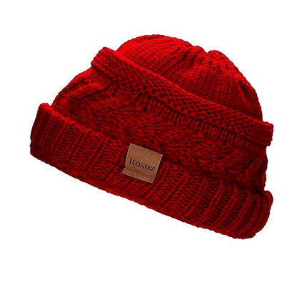 Rosoz 2 Pack Ponytail Beanie for Women,Winter Warm Beanie Tail Soft Stretch Cable Knit Messy High Bun Hat - color: 1pack-wine Red