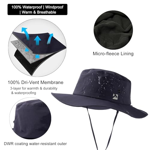Oversized XL XXL Waterproof Winter Bucket Fleece Lined Rain Hat Cold Weather Hiking Fishing Outdoor 57-65CM - color: Navy, size: X-Large
