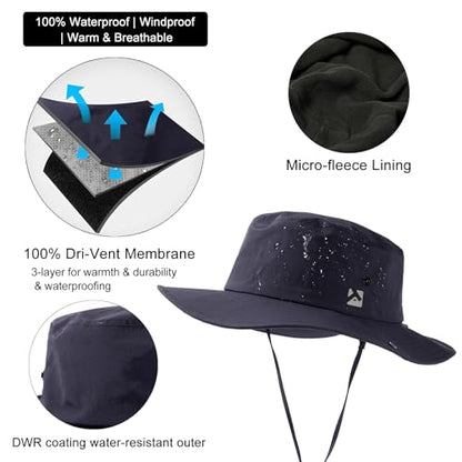 Oversized XL XXL Waterproof Winter Bucket Fleece Lined Rain Hat Cold Weather Hiking Fishing Outdoor 57-65CM - color: Navy, size: X-Large