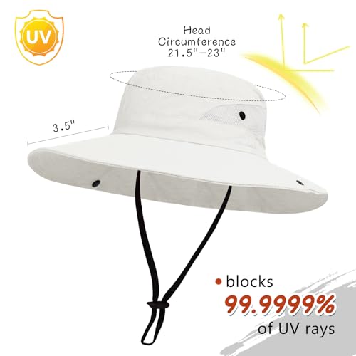 ZOORON Women's Ponytail Safari Sun Hat,Wide Brim UV Protection Bucket Hat - color: 2-pure Beige+pure Light Grey