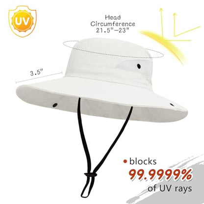 ZOORON Women's Ponytail Safari Sun Hat,Wide Brim UV Protection Bucket Hat - color: 2-pure Beige+pure Light Grey