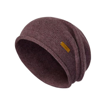 100% Merino Wool Slouchy Beanie Hat, Women Warm Winter Caps Soft, Ladies Breathable & Cozy Stretchy Knitted Skull Cap - color: Purple