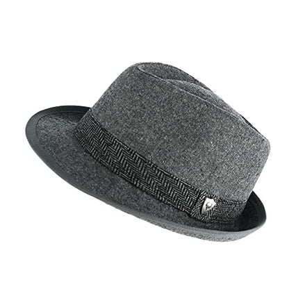 Men’s Fedora, 2” Brim, Classic Wool Blend with Herringbone Band - color: Grey, size: Large