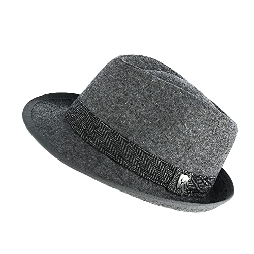 Men’s Fedora, 2” Brim, Classic Wool Blend with Herringbone Band - color: Grey, size: Large
